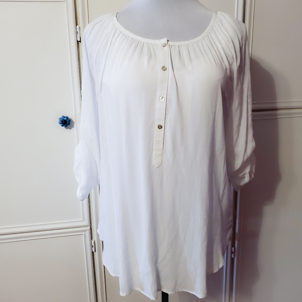 Soft & Romantic Flowing Roll Tab Sleeve Blouse